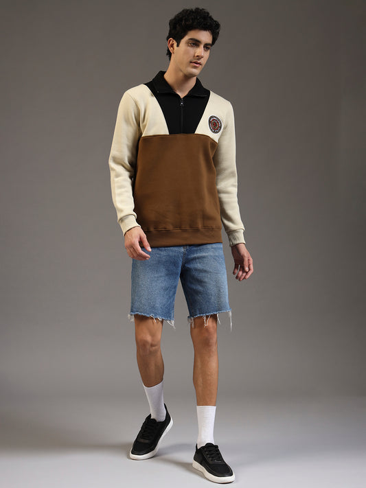 Blue Lemon Dual-Tone Brown Quarter-Zip Sweatshirt