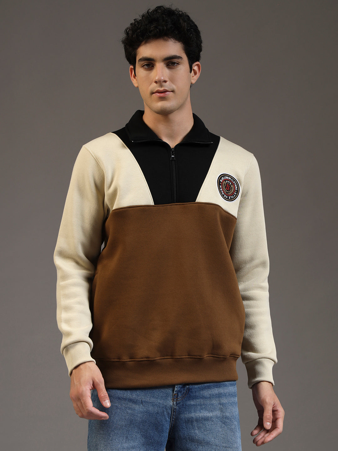 Blue Lemon Dual-Tone Red Quarter-Zip Sweatshirt