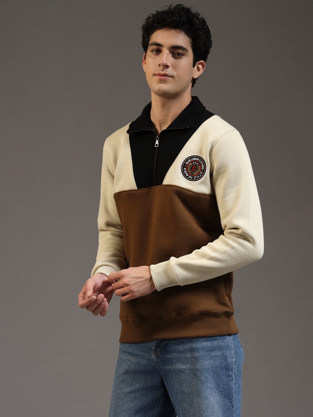 Blue Lemon Dual-Tone Red Quarter-Zip Sweatshirt