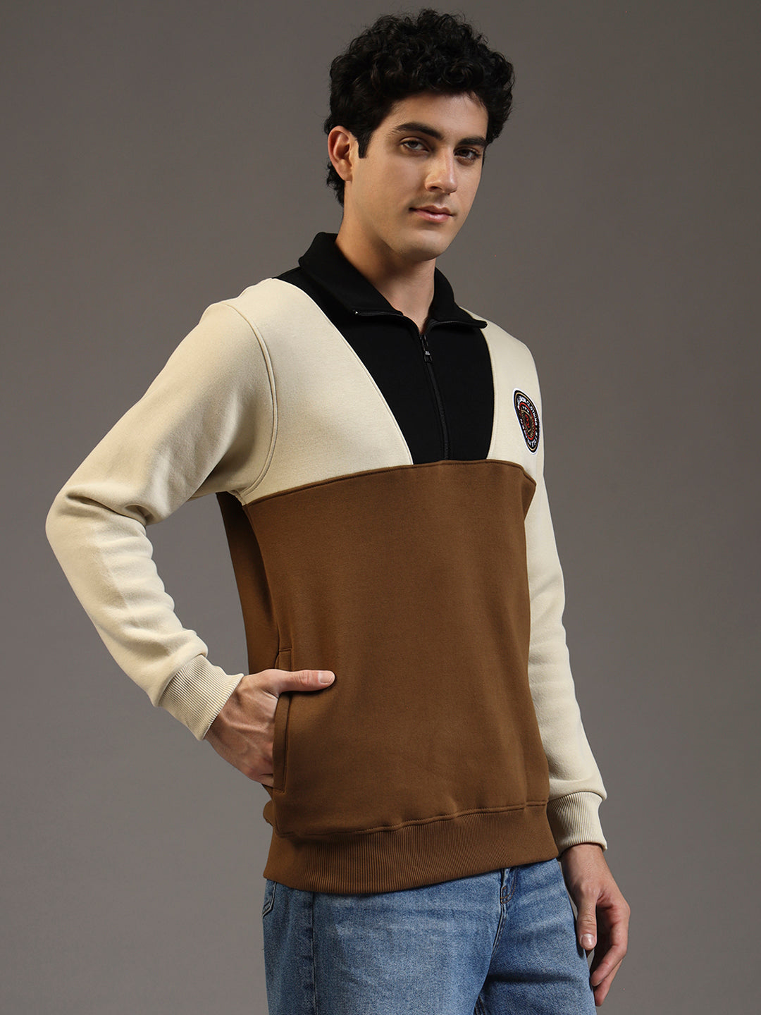 Blue Lemon Dual-Tone Red Quarter-Zip Sweatshirt