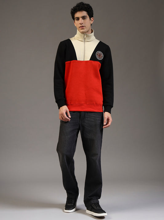 Blue Lemon Dual-Tone Red Quarter-Zip Sweatshirt