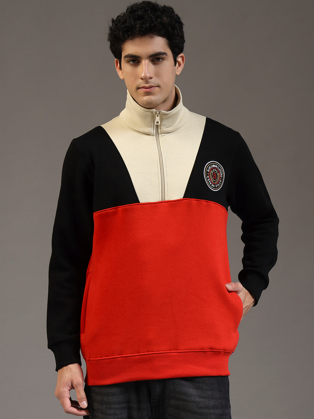 Blue Lemon Dual-Tone Red Quarter-Zip Sweatshirt