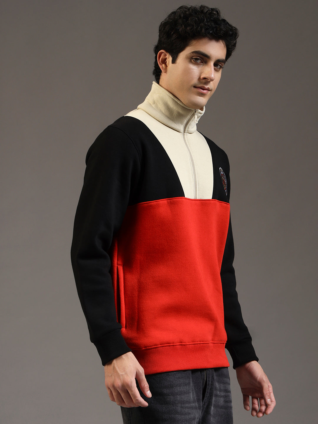 Blue Lemon Dual-Tone Red Quarter-Zip Sweatshirt