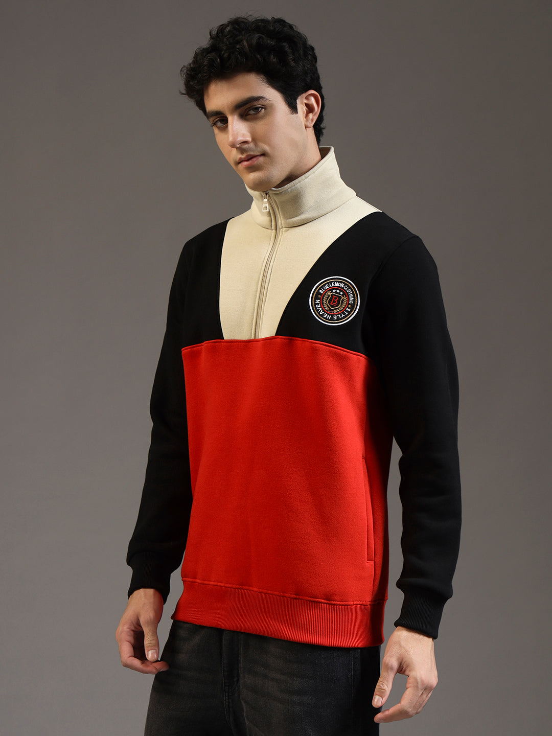 Blue Lemon Dual-Tone Red Quarter-Zip Sweatshirt