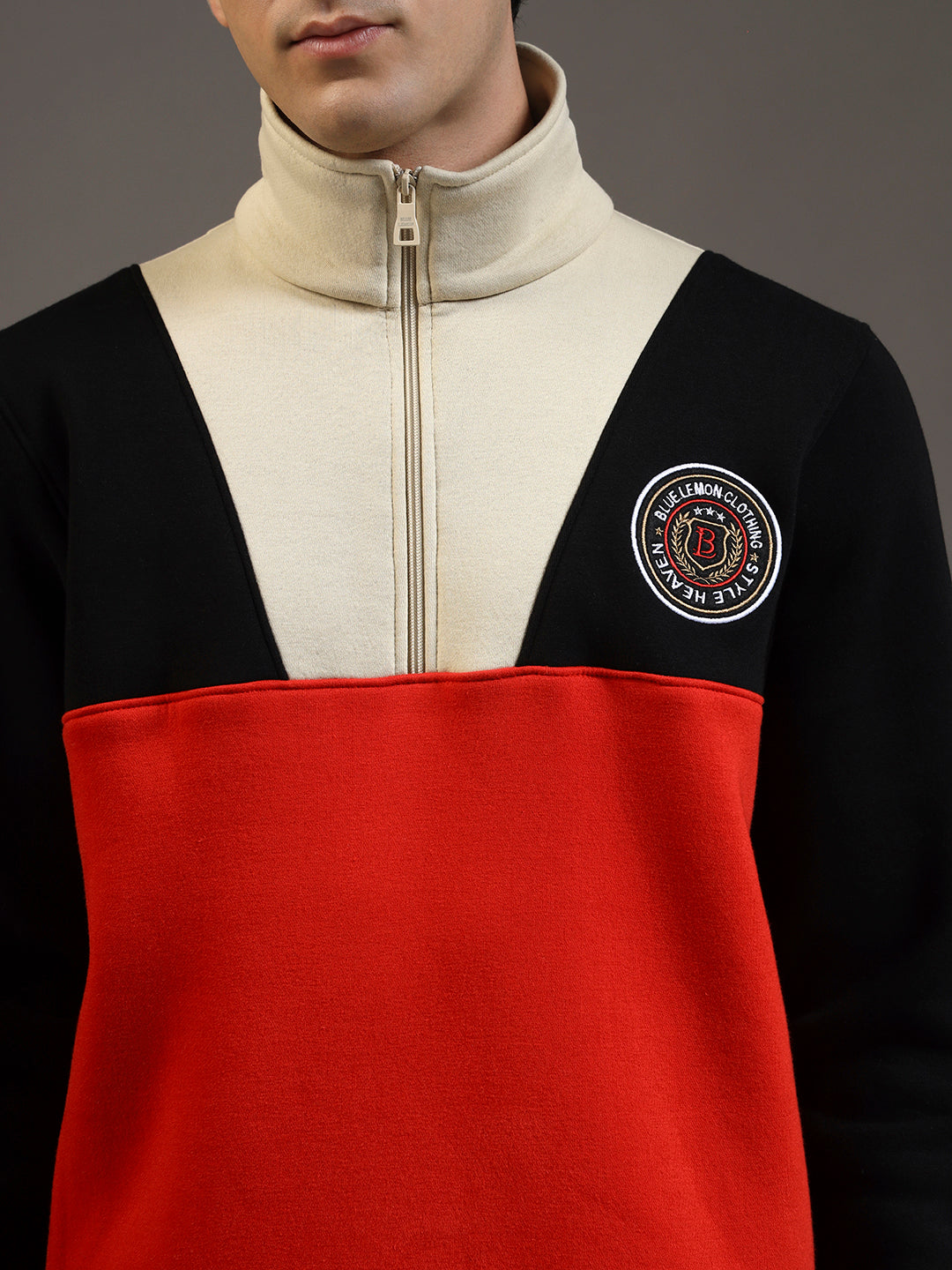 Blue Lemon Dual-Tone Red Quarter-Zip Sweatshirt