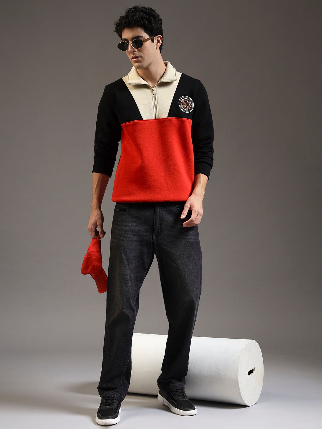 Blue Lemon Dual-Tone Red Quarter-Zip Sweatshirt