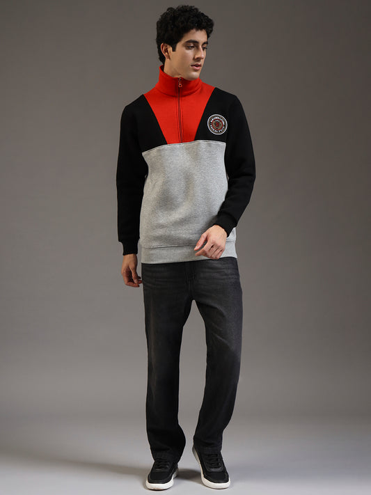 Blue Lemon Dual-Tone Grey Quarter-Zip Sweatshirt