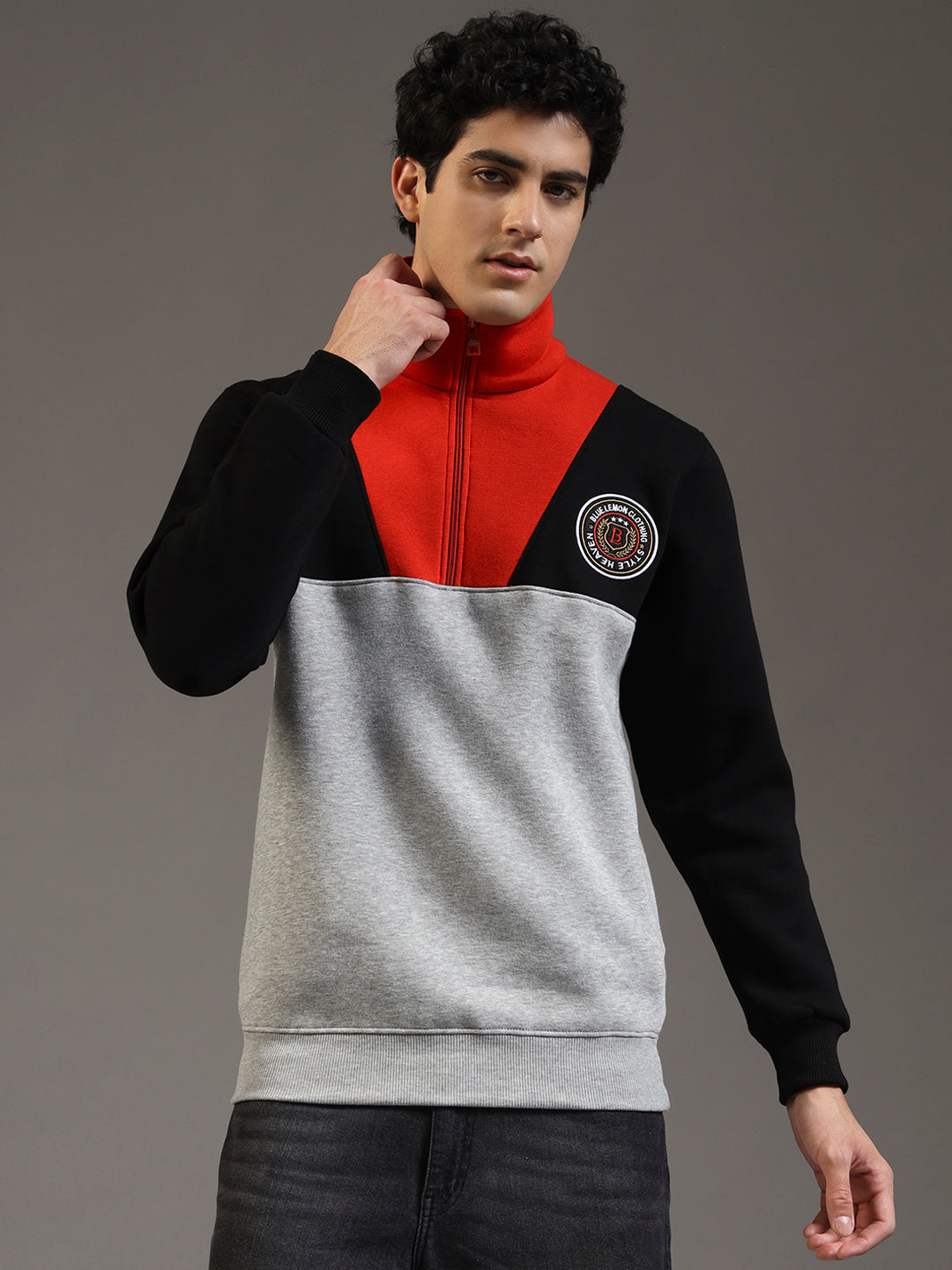 Blue Lemon Dual-Tone Red Quarter-Zip Sweatshirt