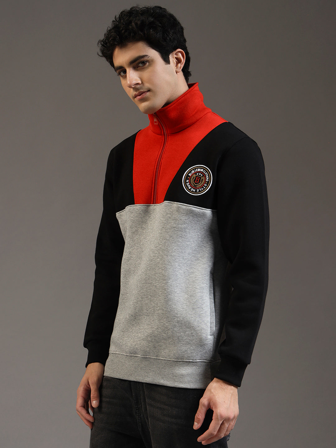 Blue Lemon Dual-Tone Red Quarter-Zip Sweatshirt