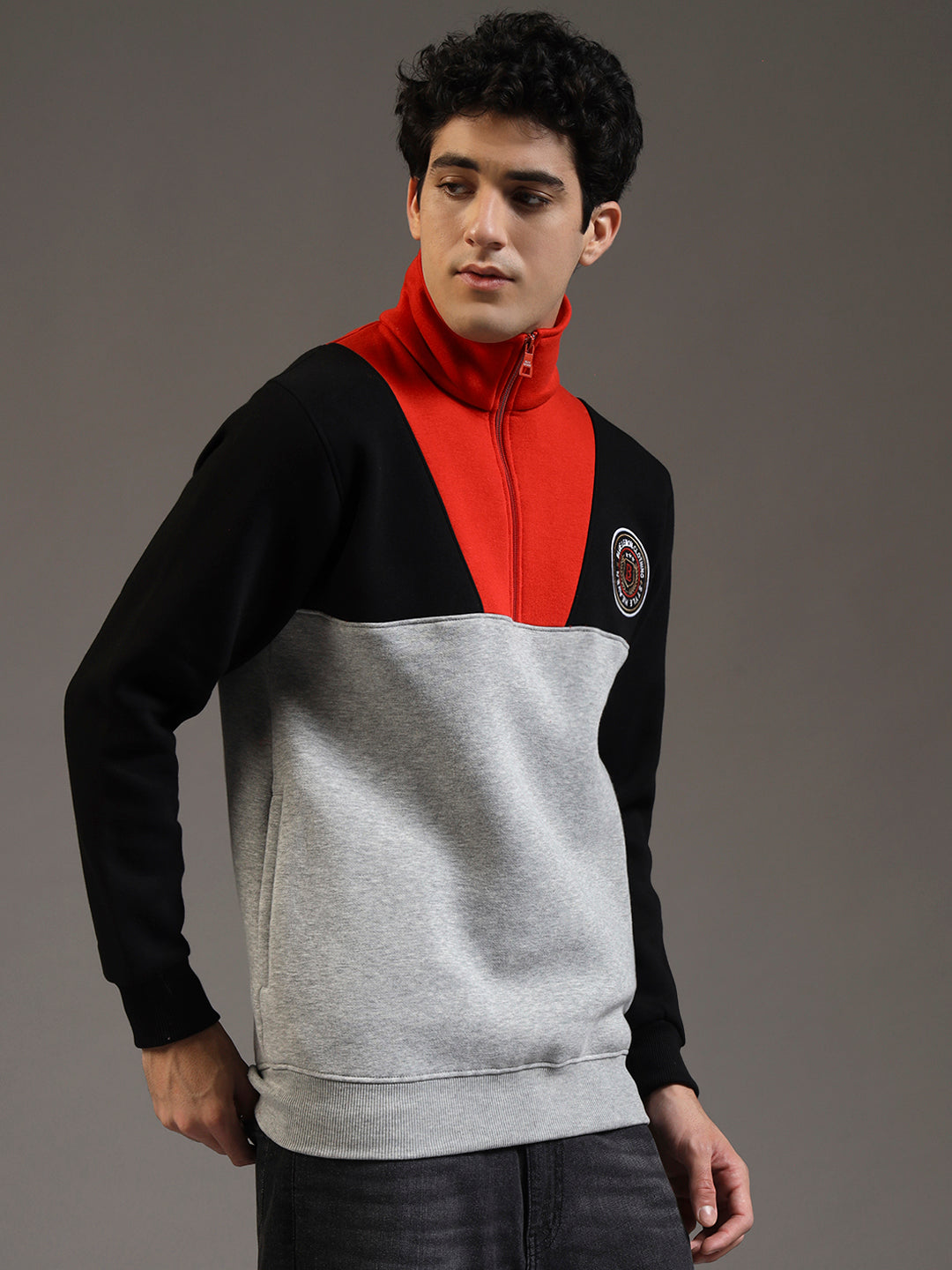 Blue Lemon Dual-Tone Red Quarter-Zip Sweatshirt