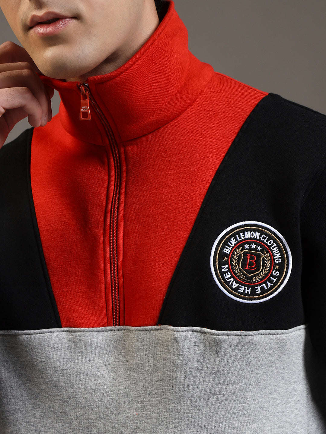 Blue Lemon Dual-Tone Red Quarter-Zip Sweatshirt