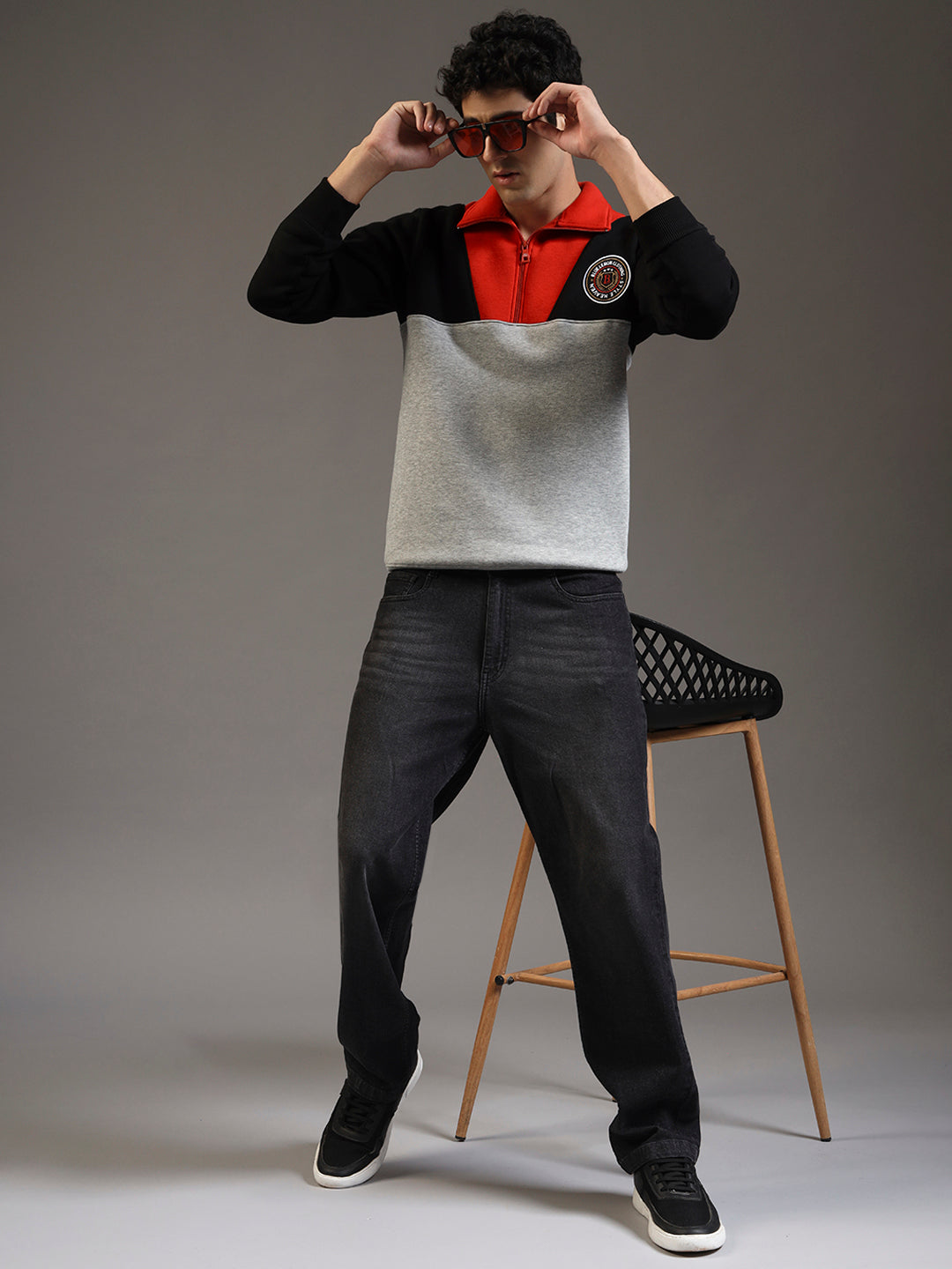 Blue Lemon Dual-Tone Red Quarter-Zip Sweatshirt