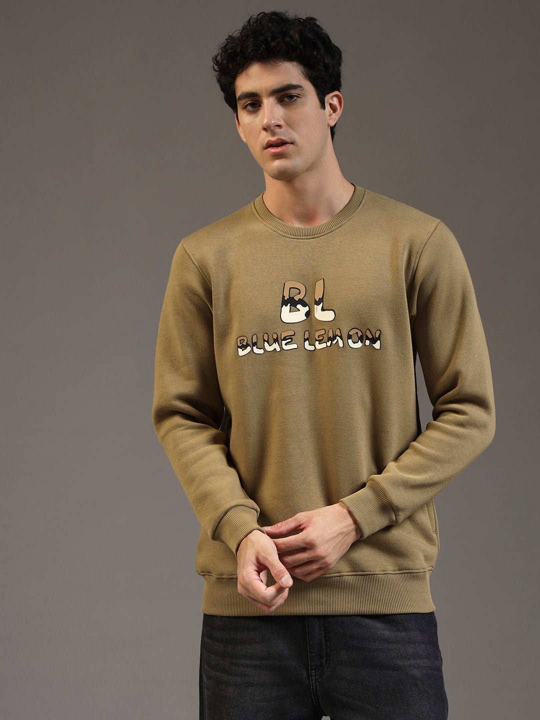 Blue Lemon Printed Dusty Brown Sweatshirt