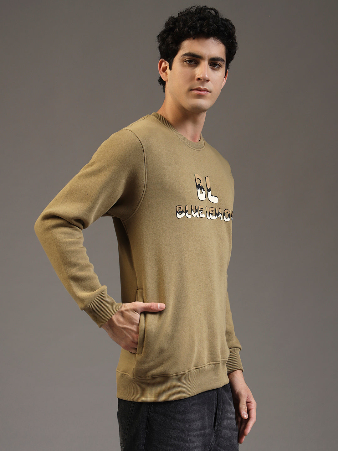 Blue Lemon Printed Dusty Brown Sweatshirt