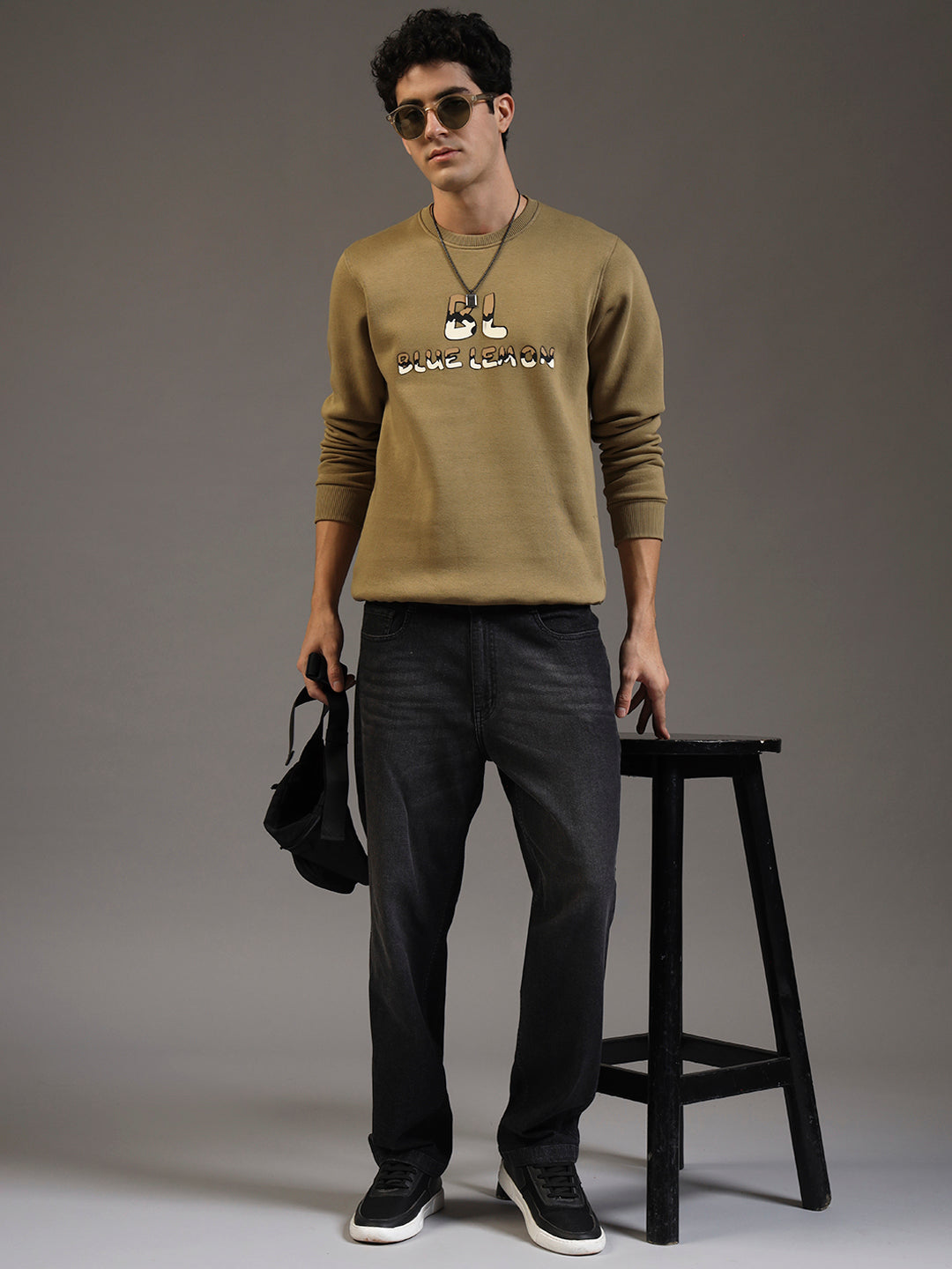 Blue Lemon Printed Dusty Brown Sweatshirt