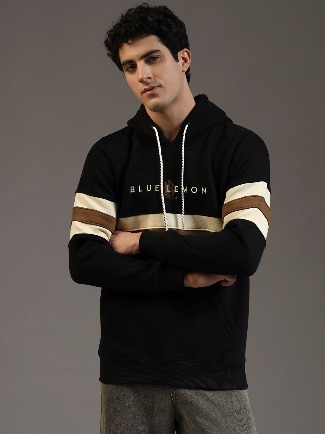 Blue Lemon Midnight Black Full Stripped Hoodie