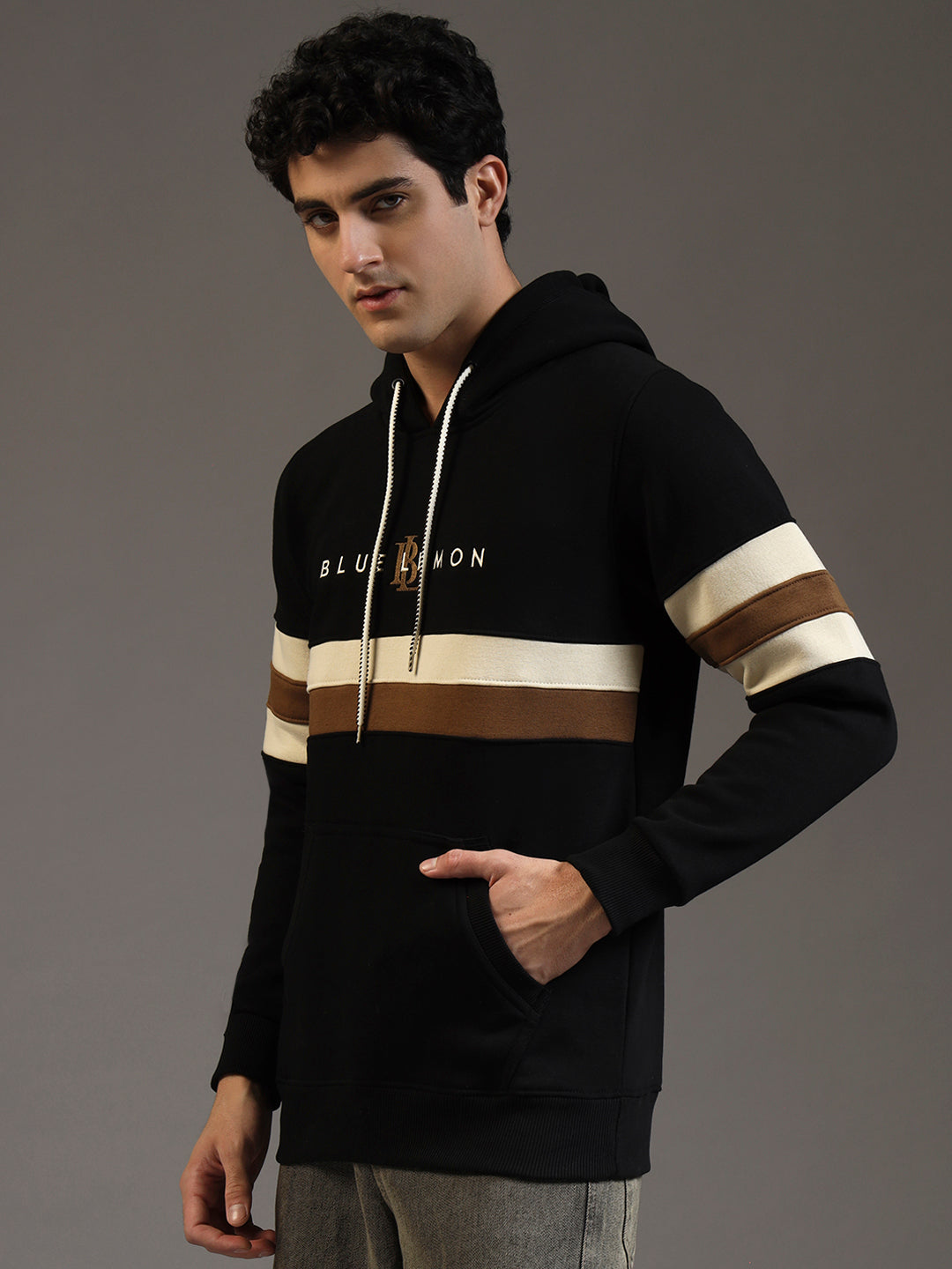 Blue Lemon Midnight Black Full Stripped Hoodie