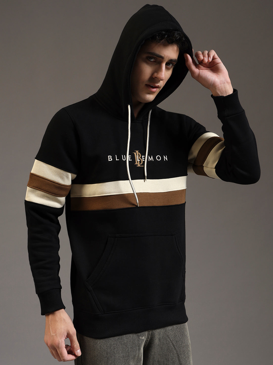 Blue Lemon Midnight Black Full Stripped Hoodie