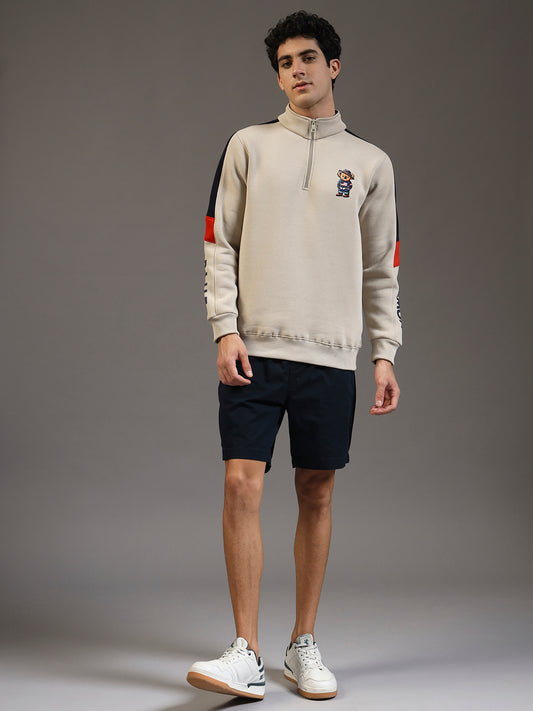 Blue Lemon Sandy beige Quater-Zip Sweatshirt