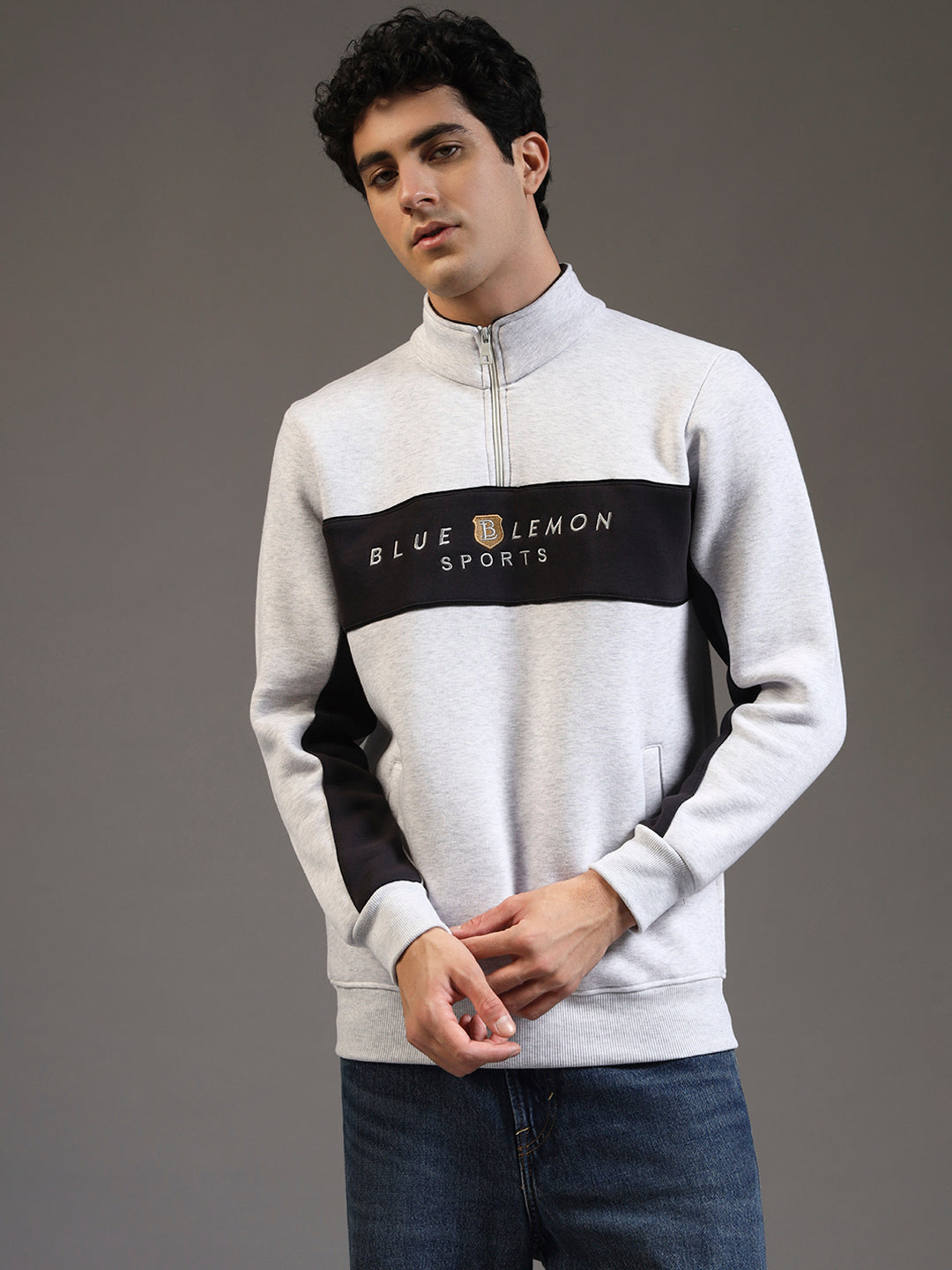 Blue Lemon Sandy Beige Stripe Quarter-Zip Sweatshirt