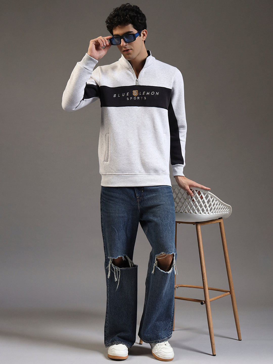 Blue Lemon Sandy Beige Stripe Quarter-Zip Sweatshirt