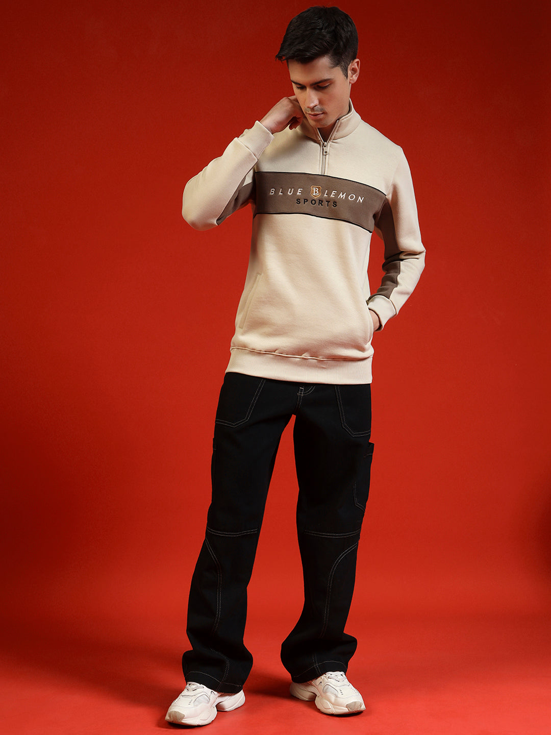 Blue Lemon Sandy Beige Stripe Quarter-Zip Sweatshirt