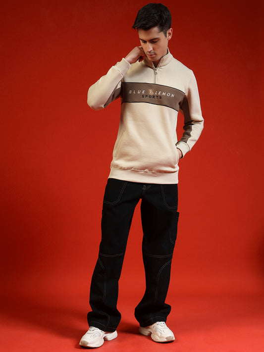 Blue Lemon Sandy Beige Stripe Quarter-Zip Sweatshirt