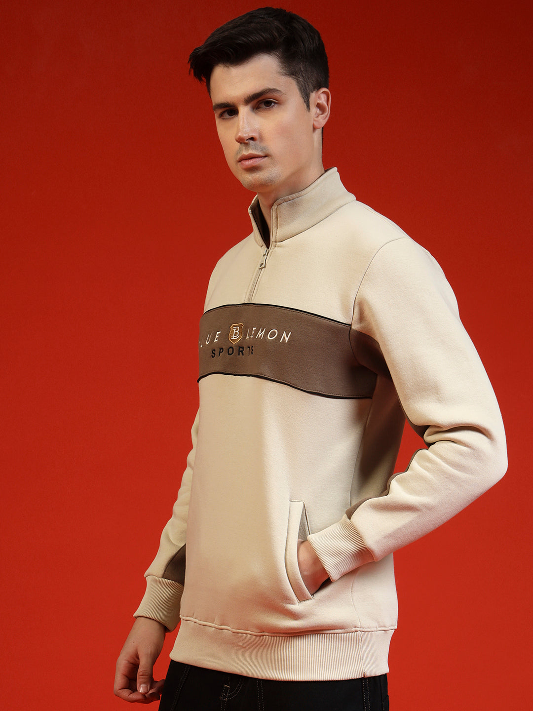 Blue Lemon Sandy Beige Stripe Quarter-Zip Sweatshirt