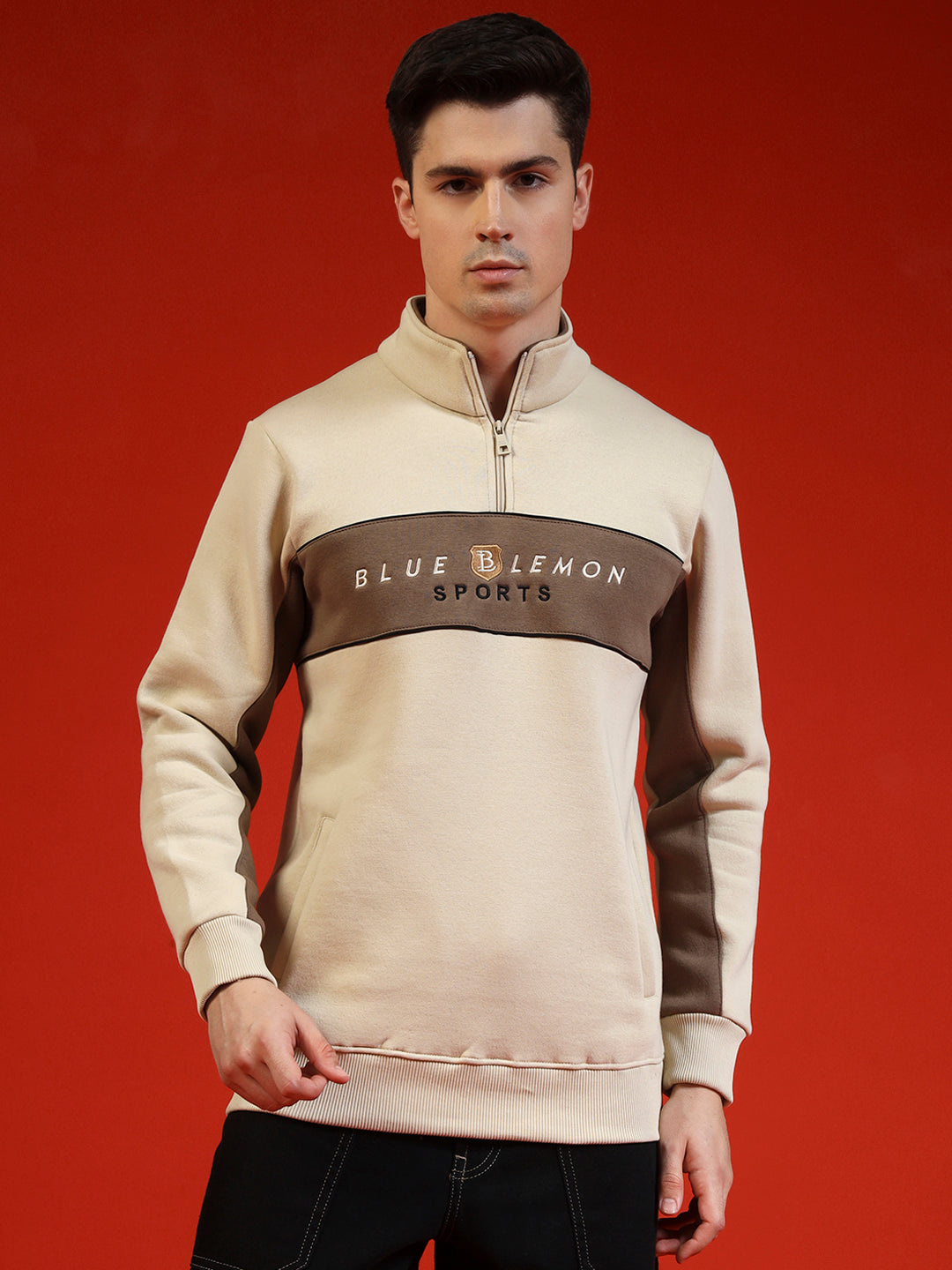 Blue Lemon Sandy Beige Stripe Quarter-Zip Sweatshirt