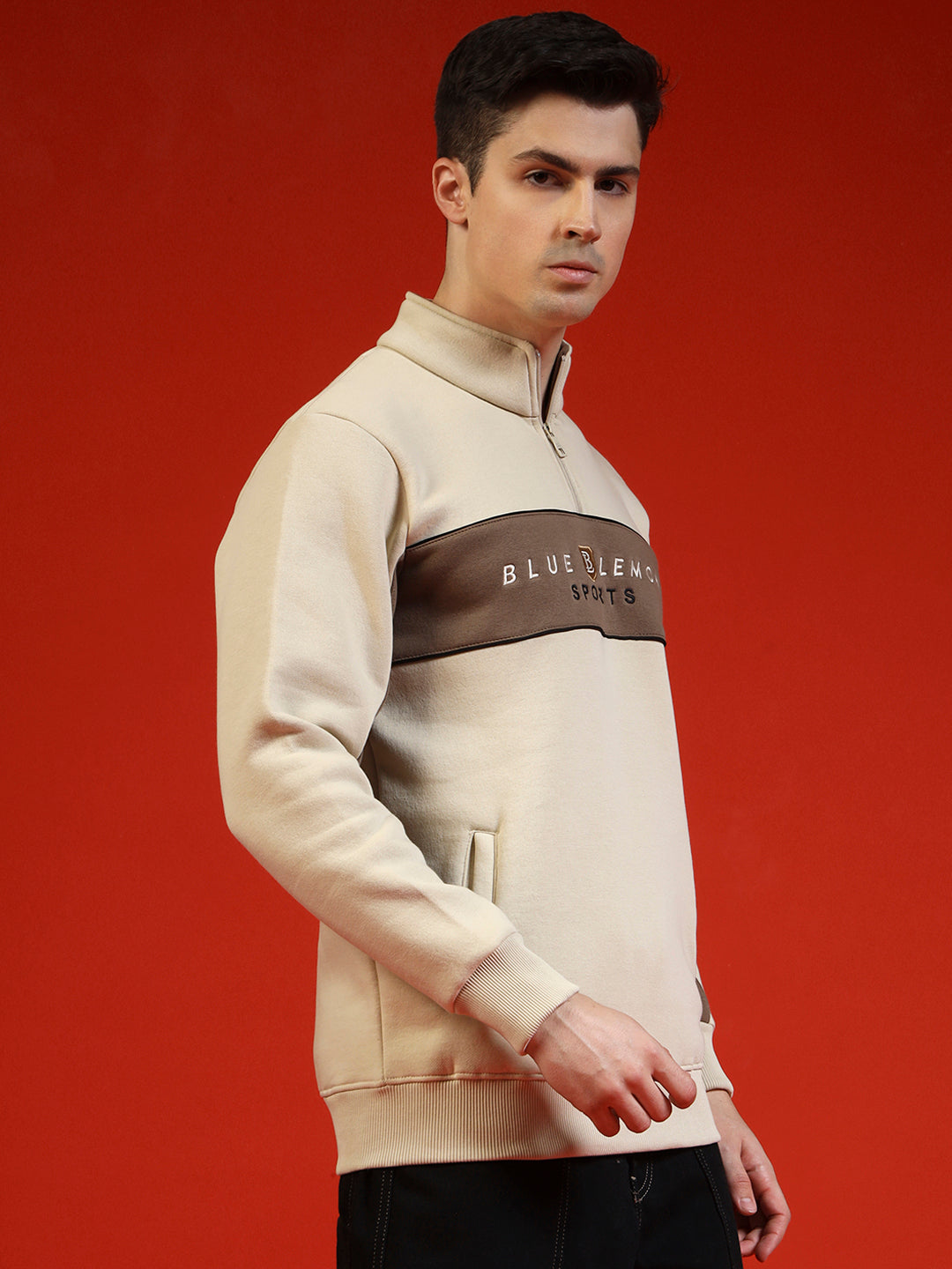 Blue Lemon Sandy Beige Stripe Quarter-Zip Sweatshirt