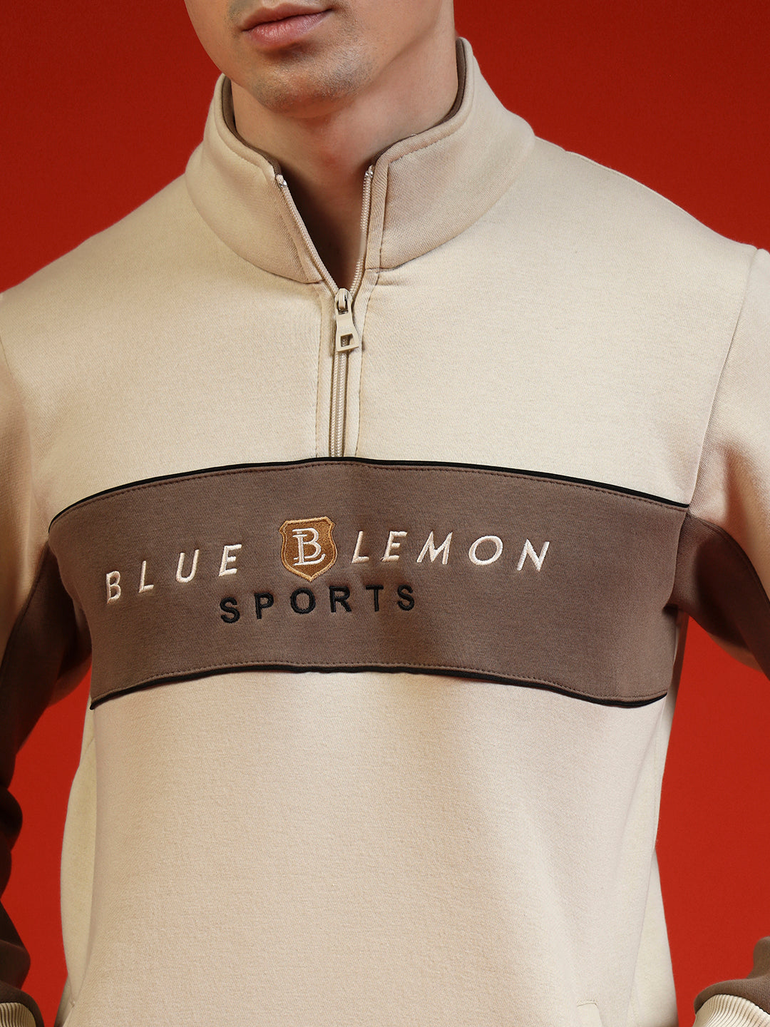 Blue Lemon Sandy Beige Stripe Quarter-Zip Sweatshirt