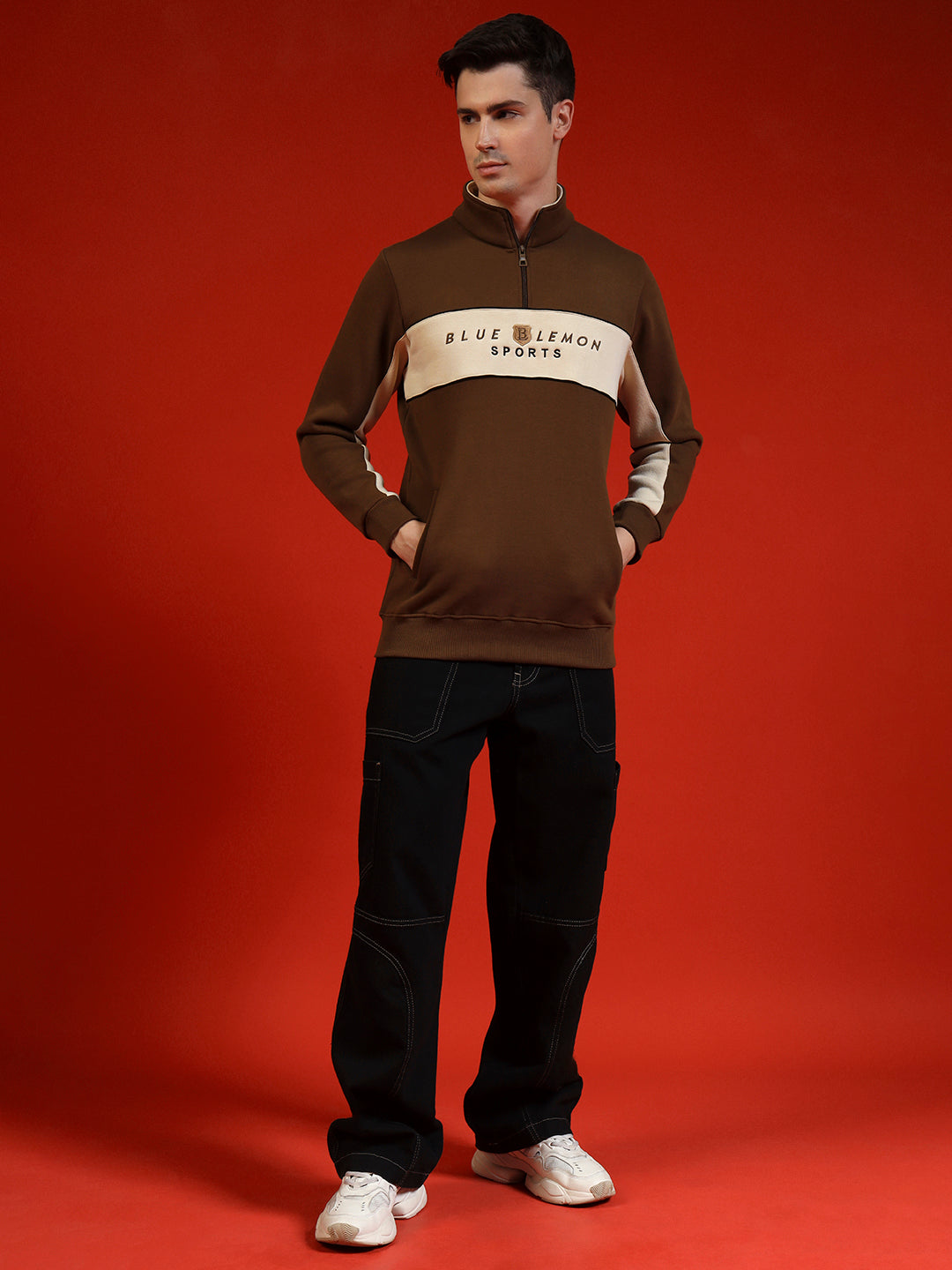 Blue Lemon Sandy Beige Stripe Quarter-Zip Sweatshirt