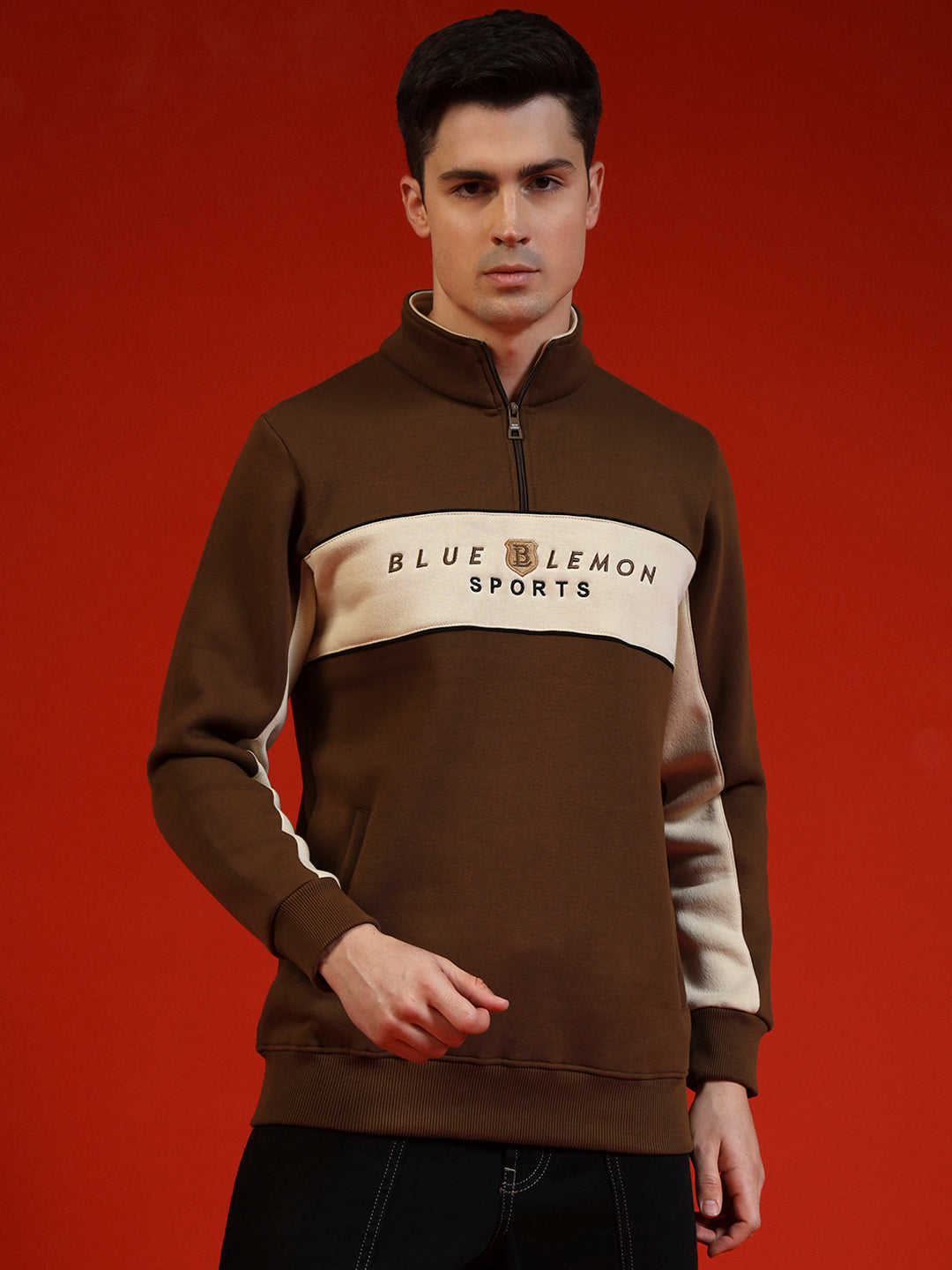 Blue Lemon Sandy Beige Stripe Quarter-Zip Sweatshirt
