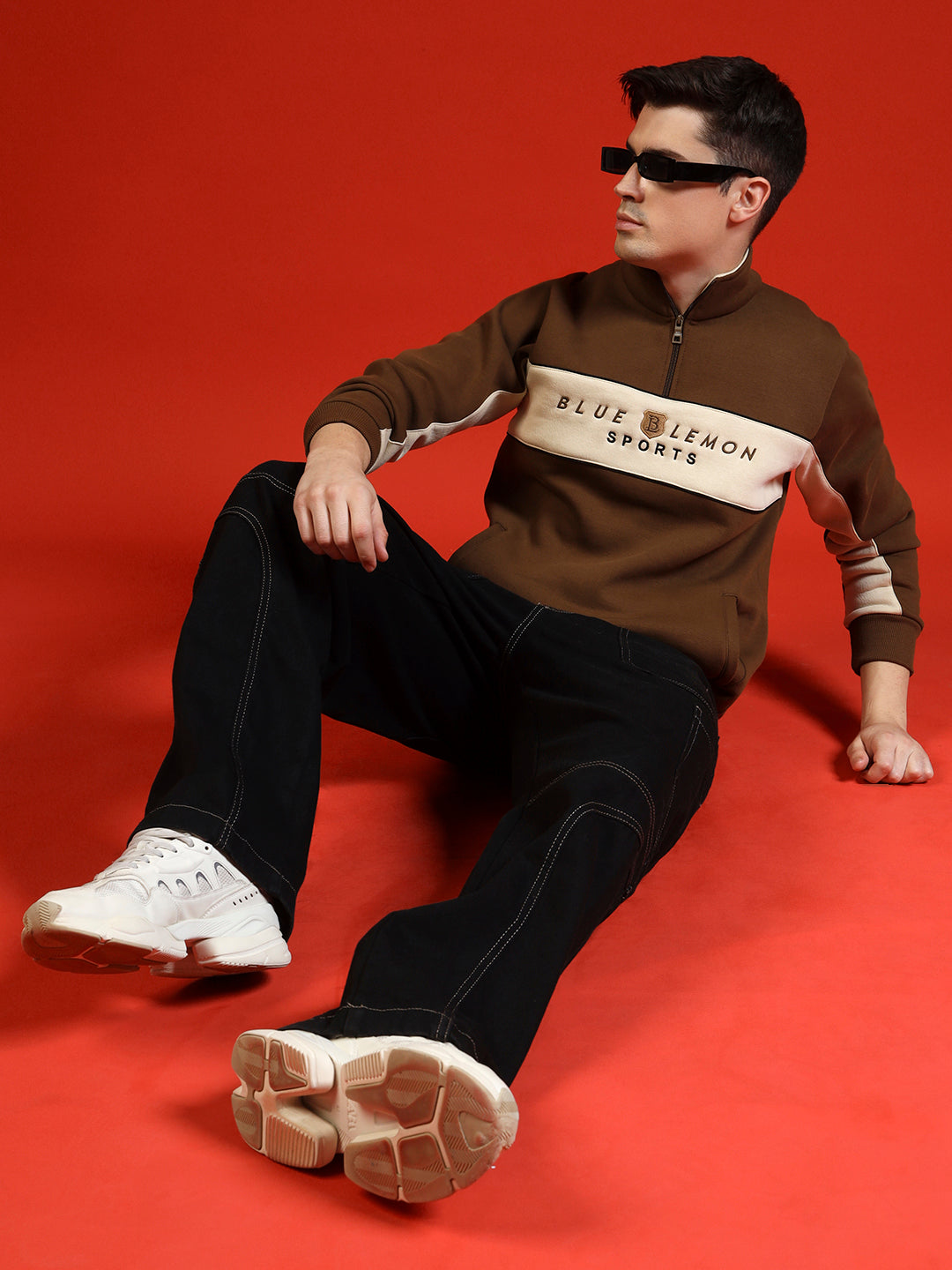 Blue Lemon Sandy Beige Stripe Quarter-Zip Sweatshirt