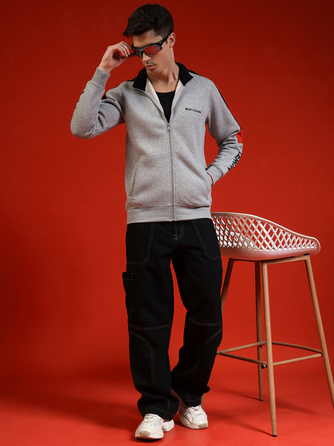 Blue Lemon Grey Half Stripped Sweatshirt