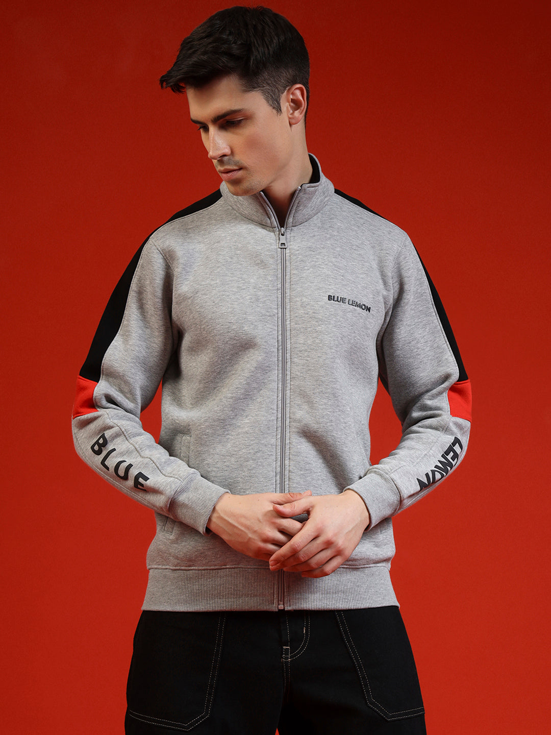 Blue Lemon Grey Half Stripped Sweatshirt