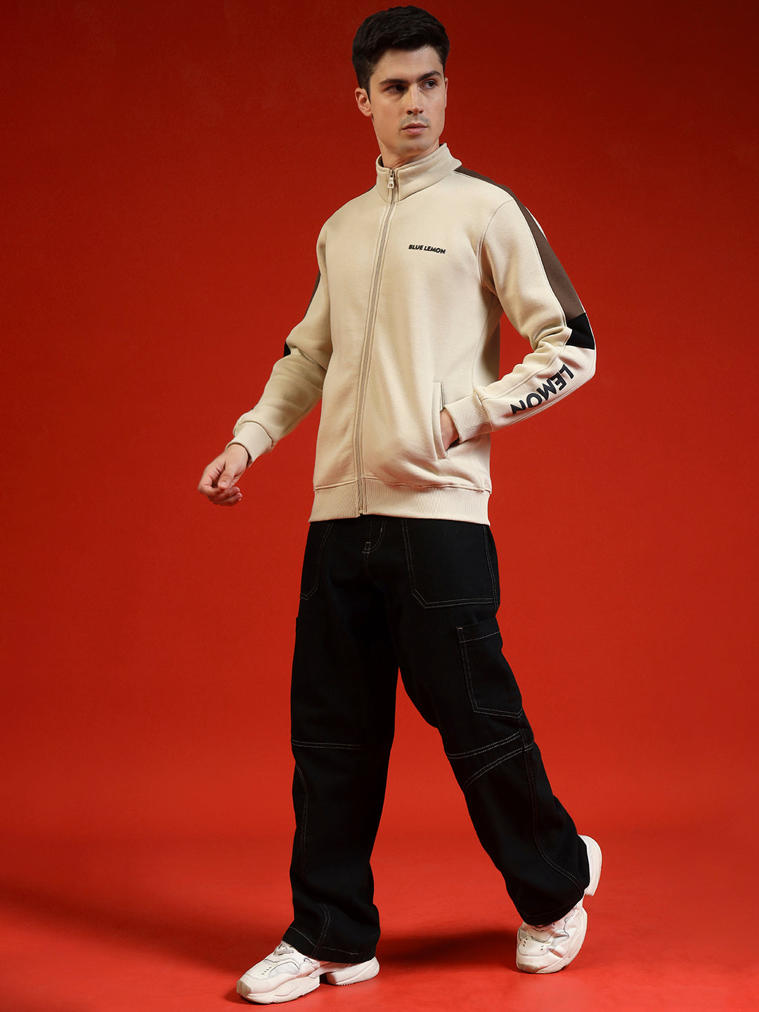 Blue Lemon Hash Brown Half Stripped Sweatshirt