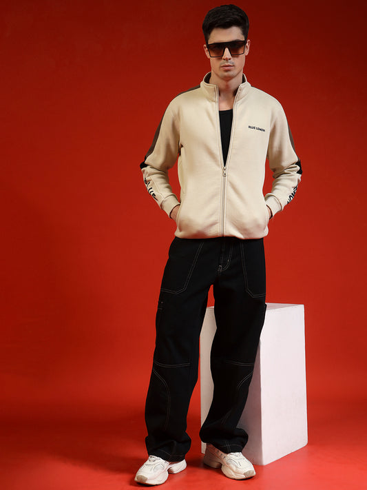 Blue Lemon Sandy beige Half Stripped Sweatshirt