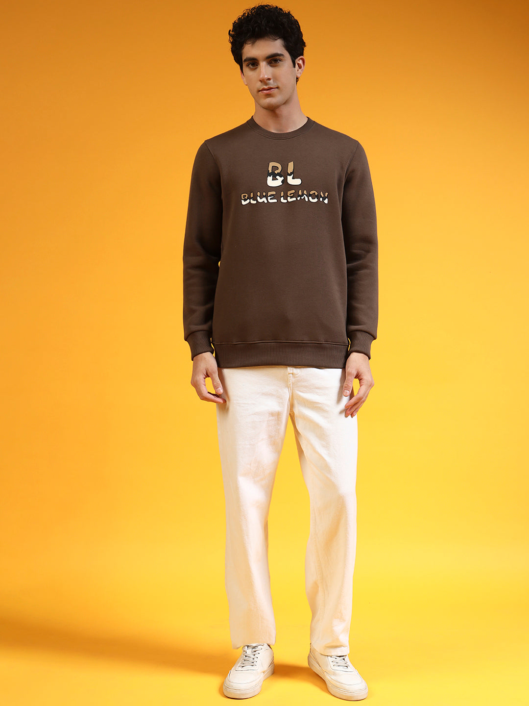 Blue Lemon Printed Dusty Brown Sweatshirt