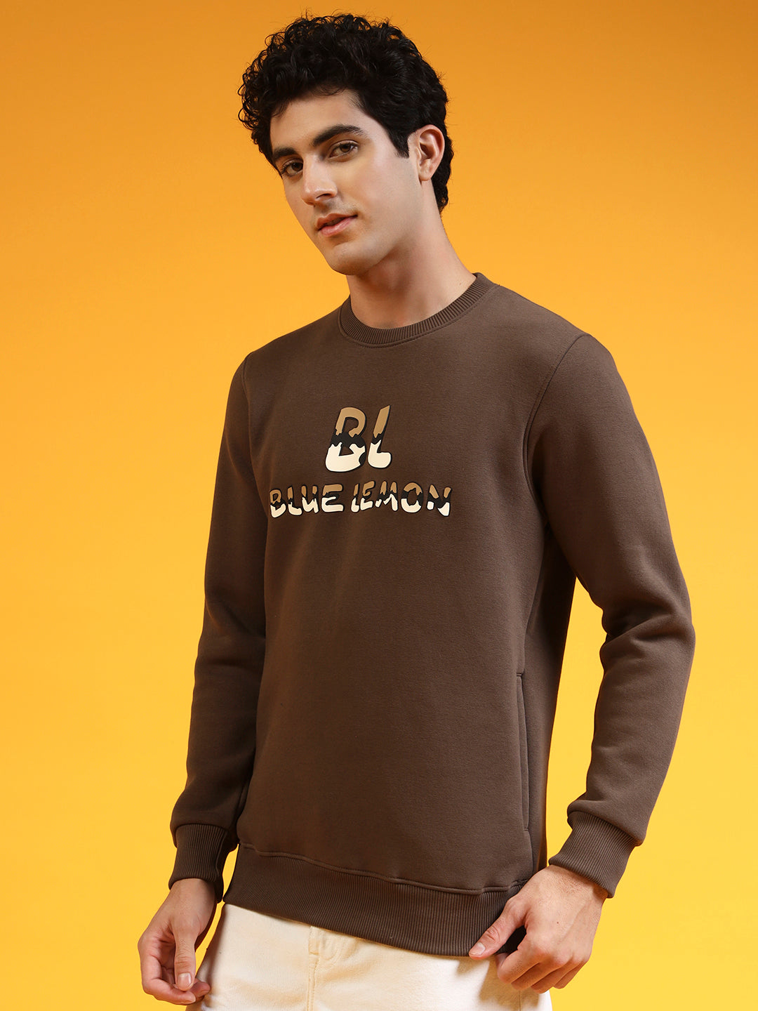 Blue Lemon Printed Dusty Brown Sweatshirt