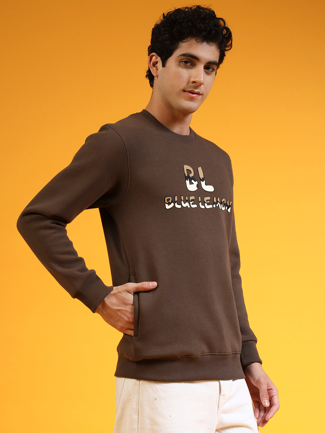 Blue Lemon Printed Dusty Brown Sweatshirt