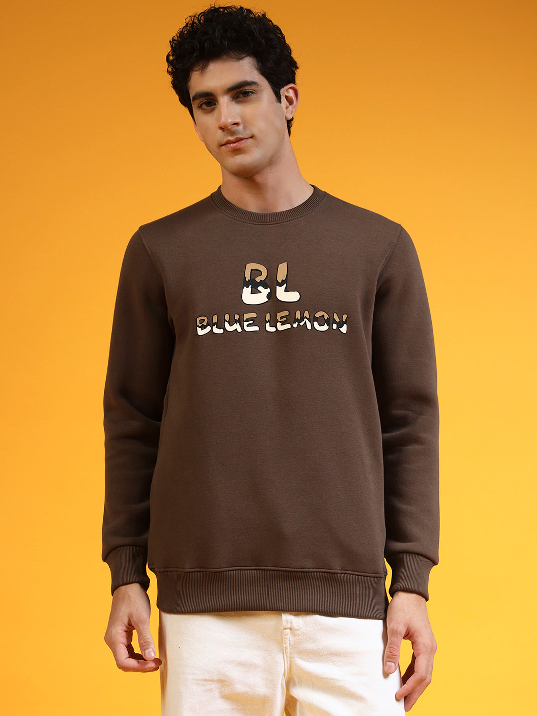 Blue Lemon Printed Dusty Brown Sweatshirt