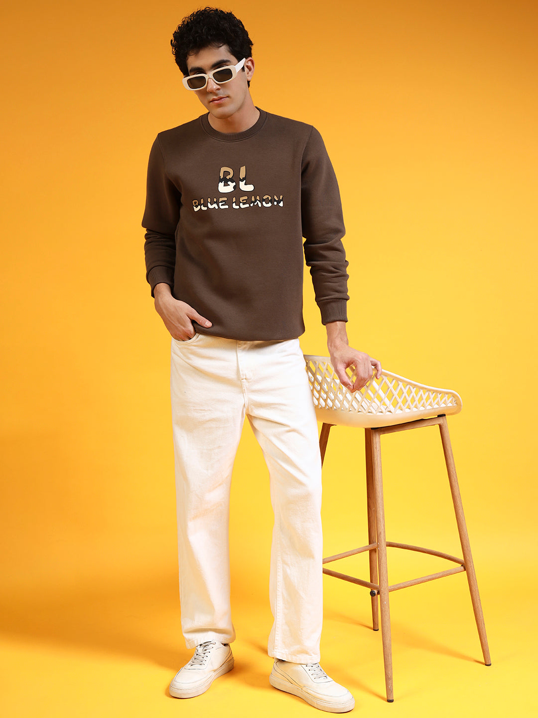 Blue Lemon Printed Dusty Brown Sweatshirt