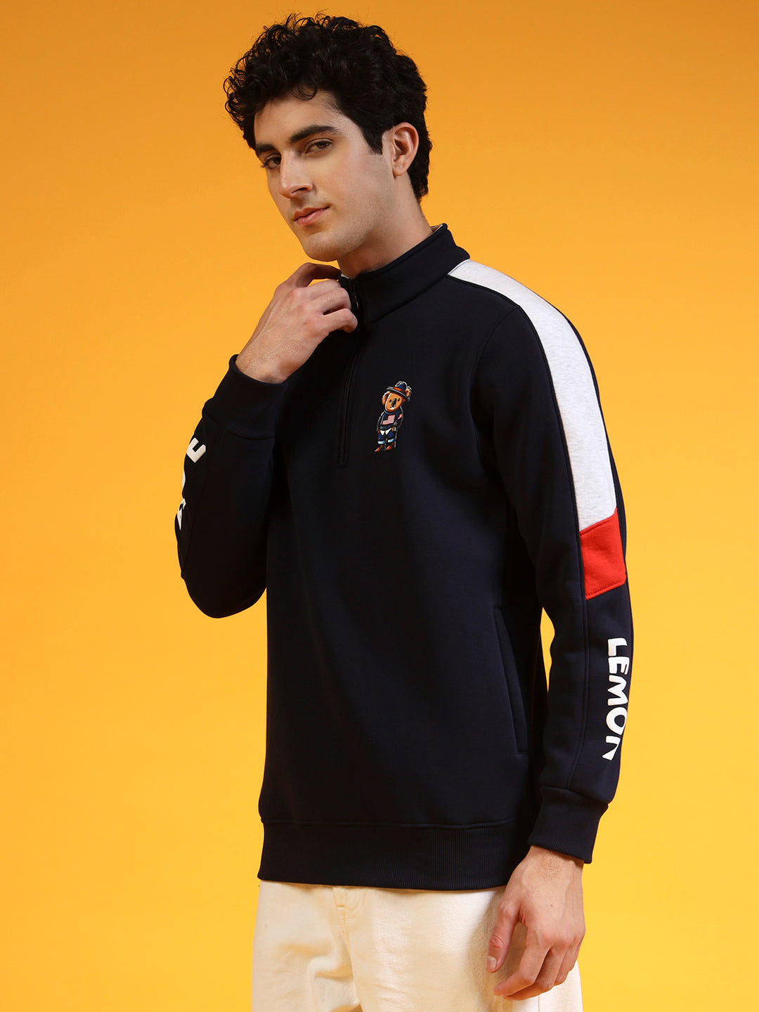 Blue Lemon Dark Blue Quater-Zip Sweatshirt