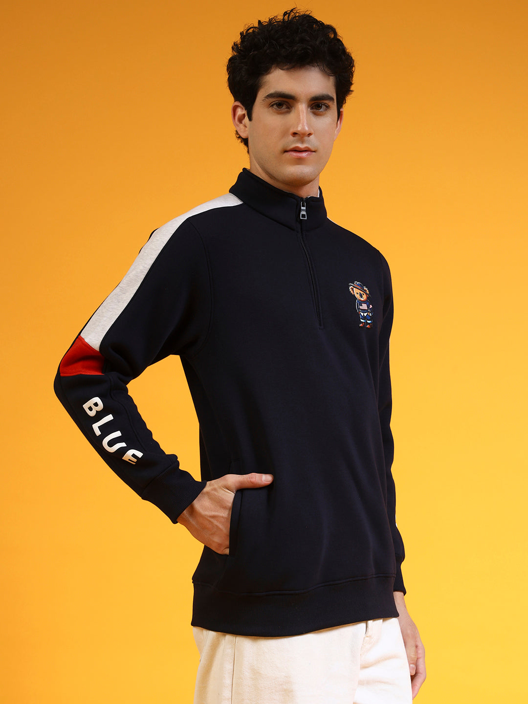 Blue Lemon Dark Blue Quater-Zip Sweatshirt